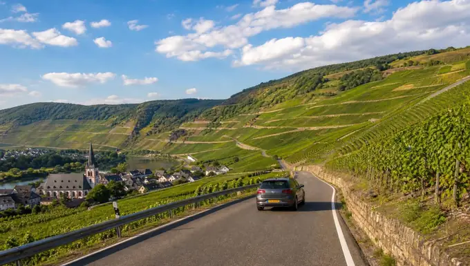 Roadtrip door Europa met de auto op een bochtige weg